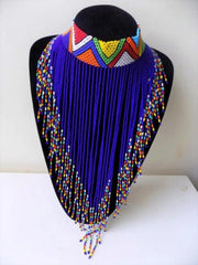 Blue Beads Statement Leather Beaded Maasai Bib Necklace