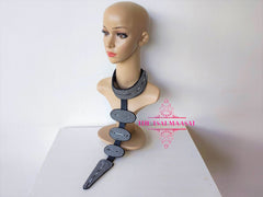 Black & White Bold leather Maasai Beaded Pendant Necklace