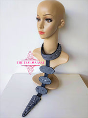 Black & White Bold leather Maasai Beaded Pendant Necklace