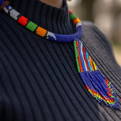 1 Blue Multicolor Maasai Beaded Choker – Handmade in Kenya