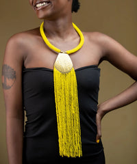1 Long Yellow  Handmade Maasai Beaded Necklace – Bulk Order | African Handmade Products Wholesale