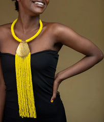 1 Long Yellow  Handmade Maasai Beaded Necklace – Bulk Order | African Handmade Products Wholesale