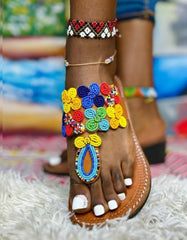 Walk in Heritage: Genuine Leather Sandals with Hand-Beaded Maasai Tribal Patterns
