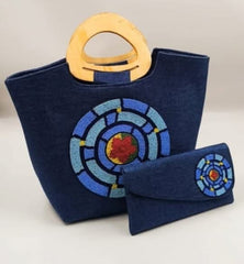 Blue Jute Handbag & Matching Clutch Bag – Eco-Chic Style with a Touch of Elegance