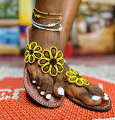 Yellow & Black - Beaded Maasai Leather Sandals