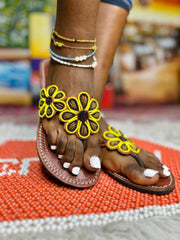 Yellow & Black - Beaded Maasai Leather Sandals