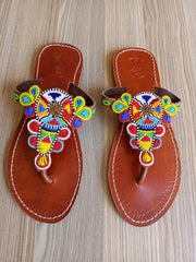 Premium Multicolor Beaded Maasai Leather Sandals