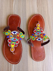 Premium Multicolor Beaded Maasai Leather Sandals