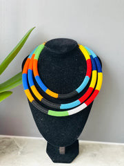Vibrant Maasai Beaded Collar Necklace - Kenyan Craft