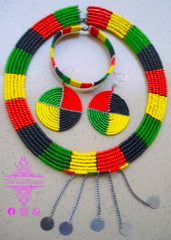 Rasta Colors Beaded Ceremonial Necklace set with match accessories