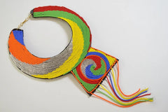 Colorful Statement Leather Beaded Maasai Bib Necklace