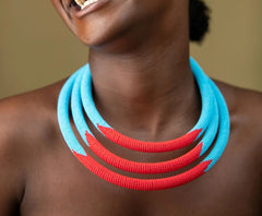 1 Blue & Red Handmade Maasai Beaded Necklace – Bulk Order | African Handmade Products Wholesale