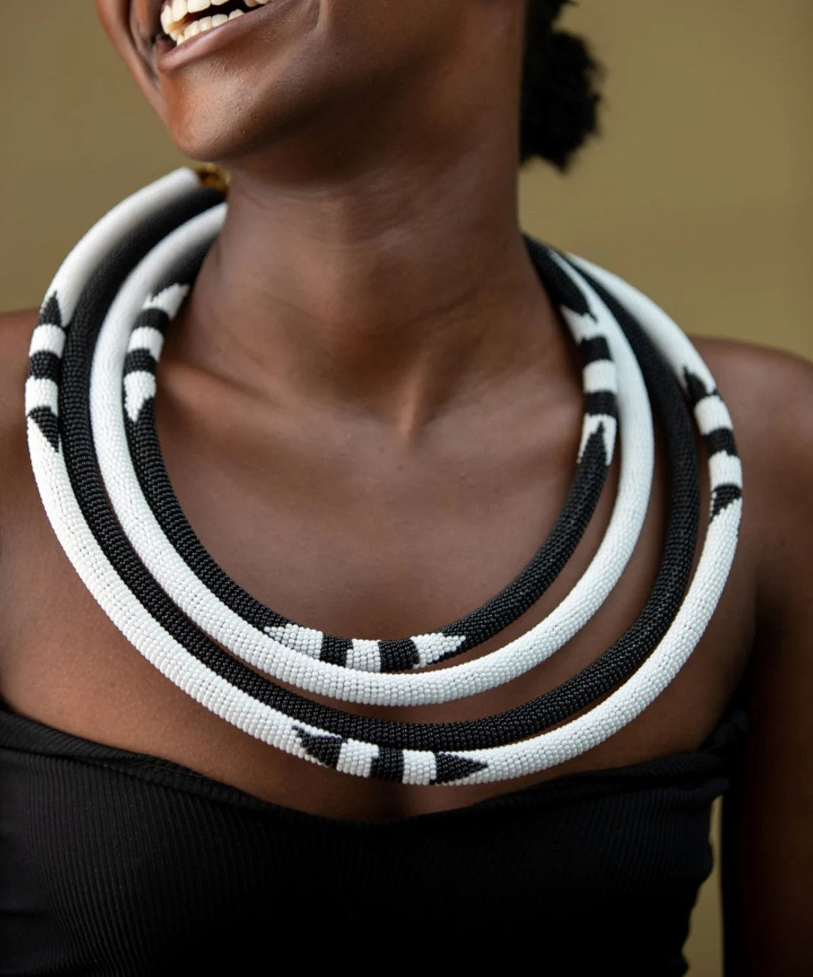 1 Black & white Kenyan Maasai Beaded Collar Necklace – Handcrafted Jewelry