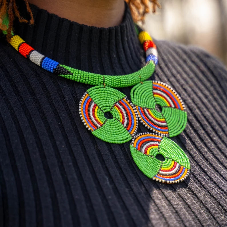 1 Traditional Maasai Color Bead Necklace – Kenyan Artisan Craft