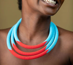 1 Blue & Red  Handmade Maasai Beaded Necklace – Bulk Order | African Handmade Products Wholesale