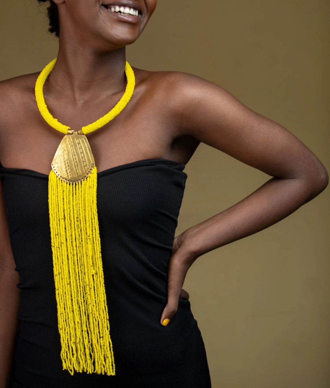 1 Long Yellow  Handmade Maasai Beaded Necklace – Bulk Order | African Handmade Products Wholesale