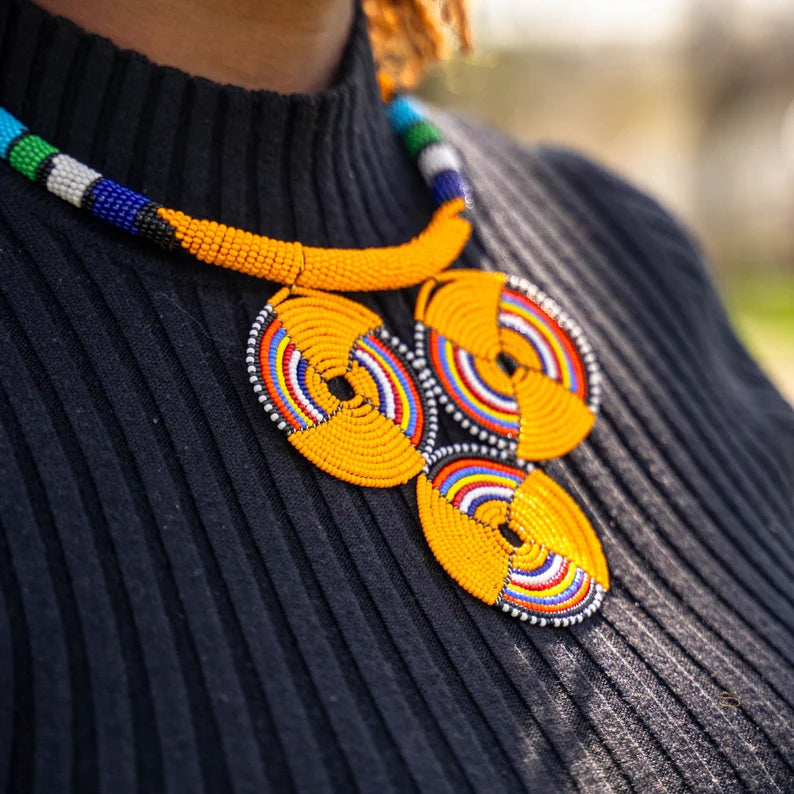 1 Traditional Maasai Color Bead Necklace – Kenyan Artisan Craft