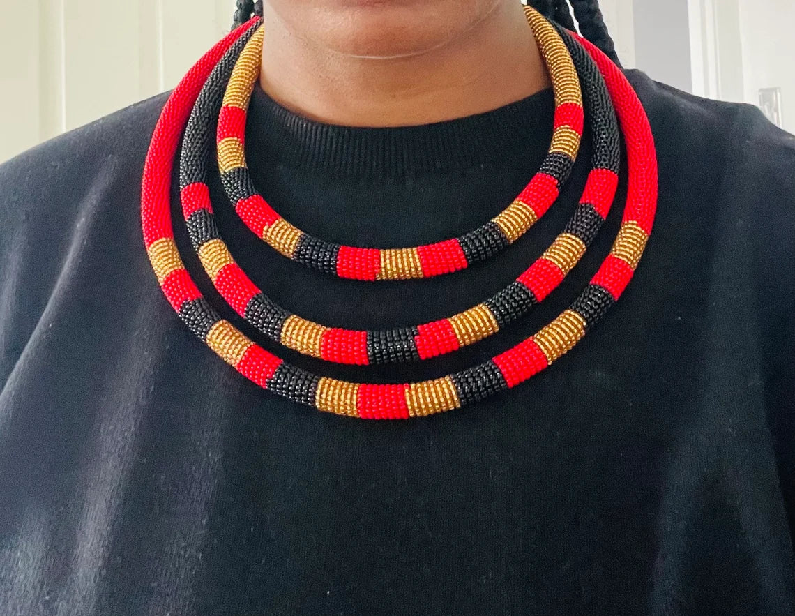 Vibrant Maasai Beaded Collar Necklace - Kenyan Craft