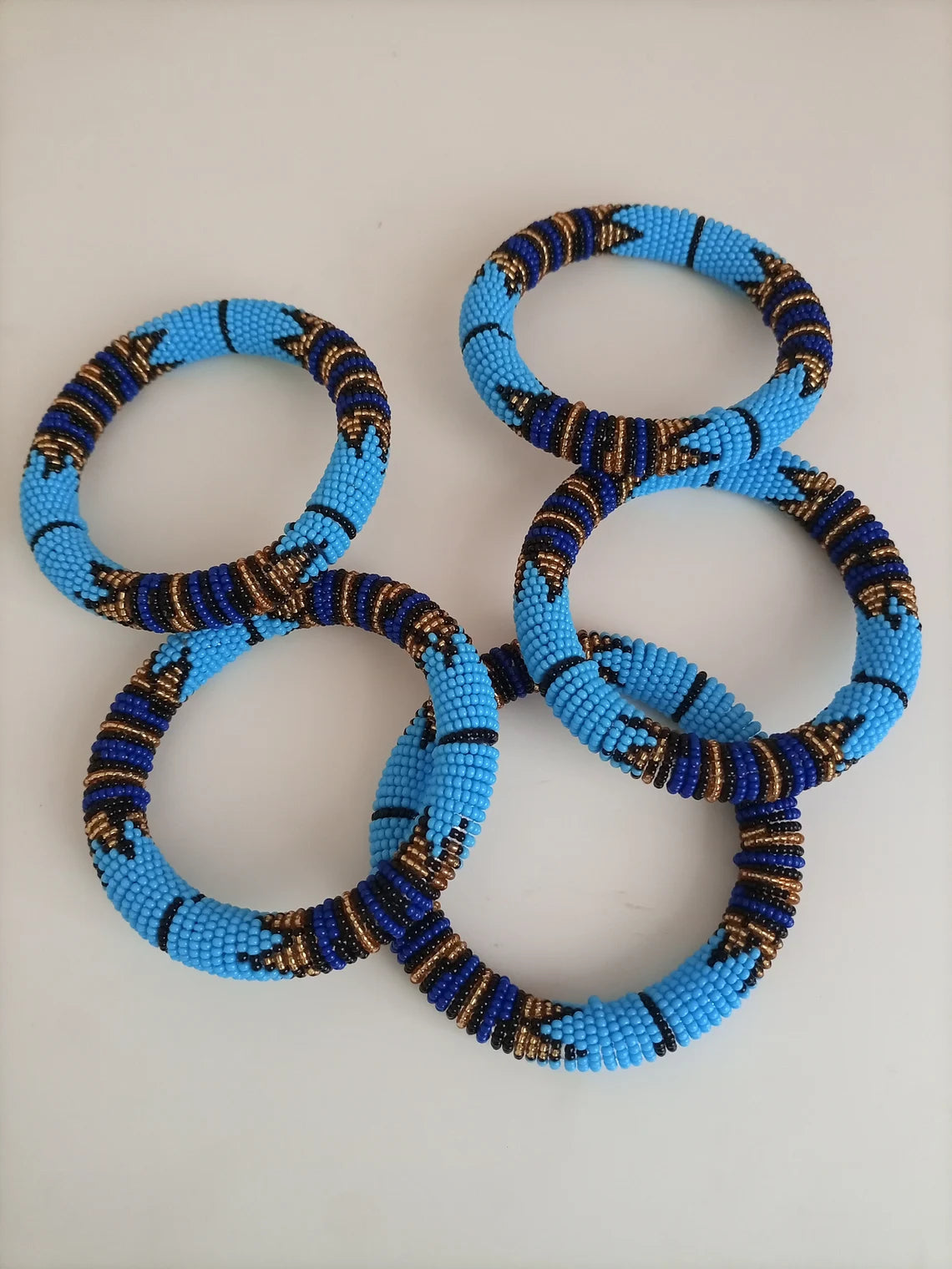 5 Blue Colors Quality Maasai Bead Bangles